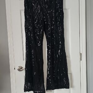 SHEIN Black Sequin Flare Pants